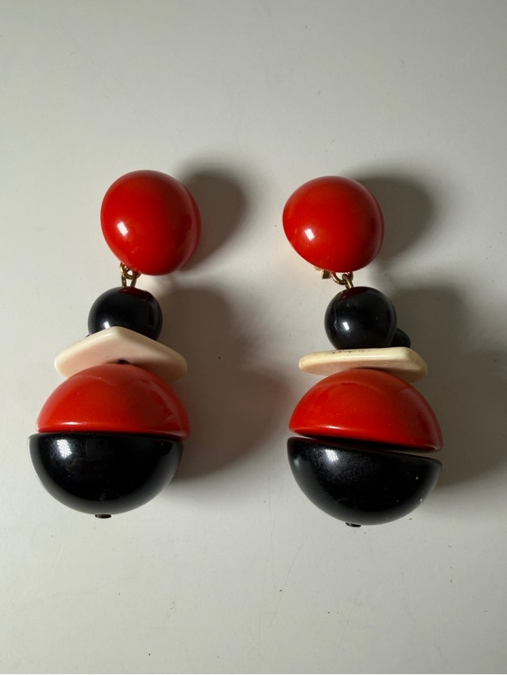 Vintage Moschino Red, Black & Cream Statement Drop Earrings